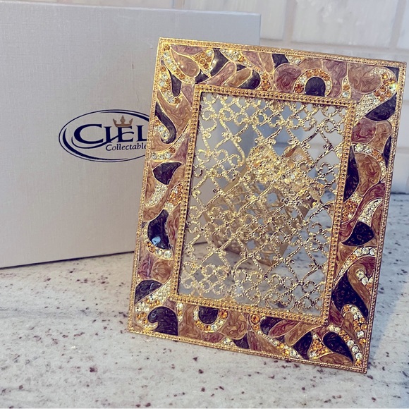 RARE Ciel Collectable Metal Swarovski Crystal Enamel & Jewel Photo Picture Frame